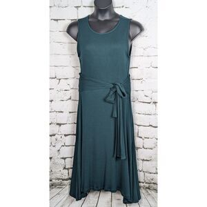 ORI Forest Green Ribbed Knit Belted Midi Tank Dress Stretch Size 14-16